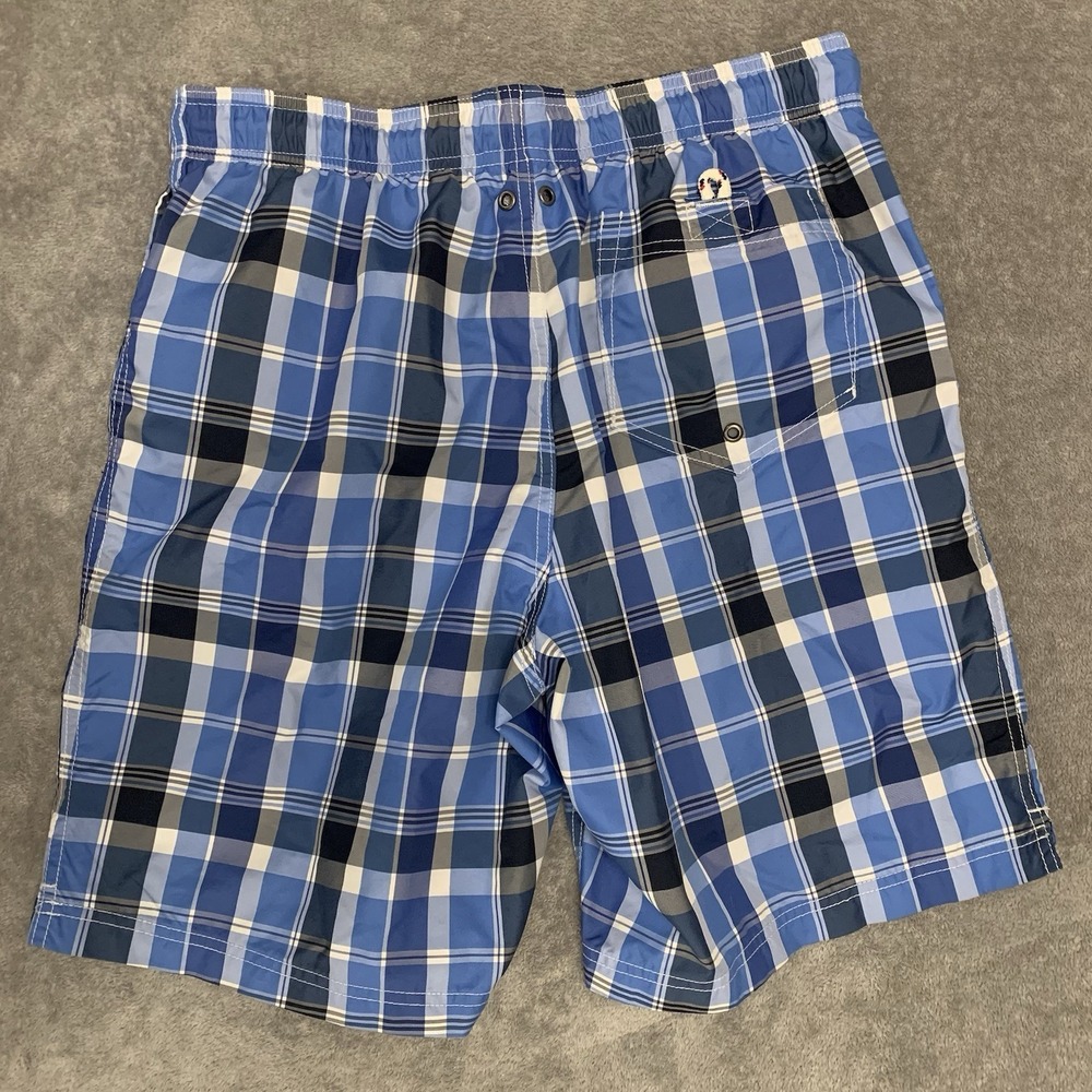 Land's End Swim Trunks Men's Medium 32-33 Blue Plaid Shorts‎ Drawstring - Picture 2 of 8